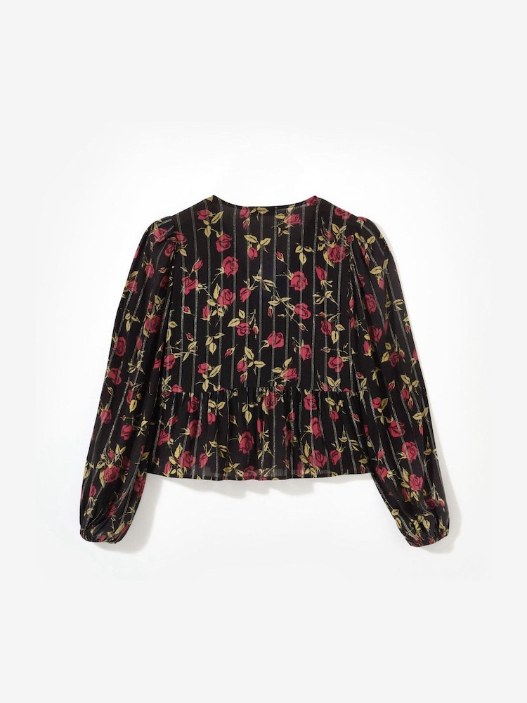 Mint Velvet Black Rose Print Tie Front Top - Image 8 of 8