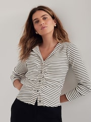 Mint Velvet White Striped Ruched Top - Image 1 of 8