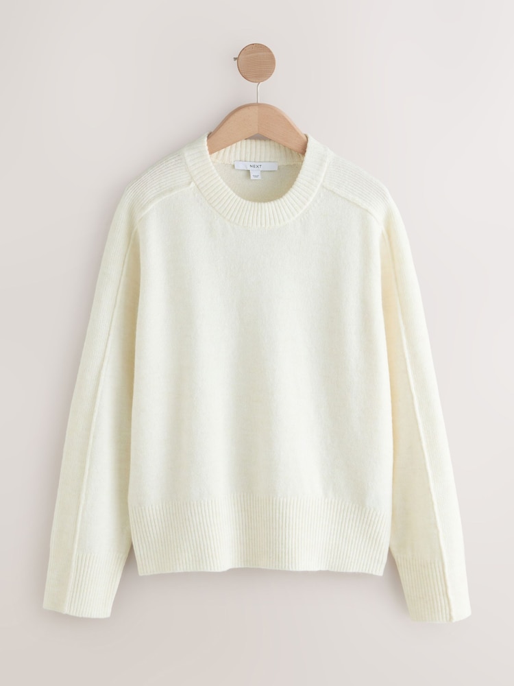 Ecru Crew Neck Knitted Jumper with Wool - Image 1 of 3 Ecru Crew Neck Knitted Jumper with Wool - Image 1 of 3