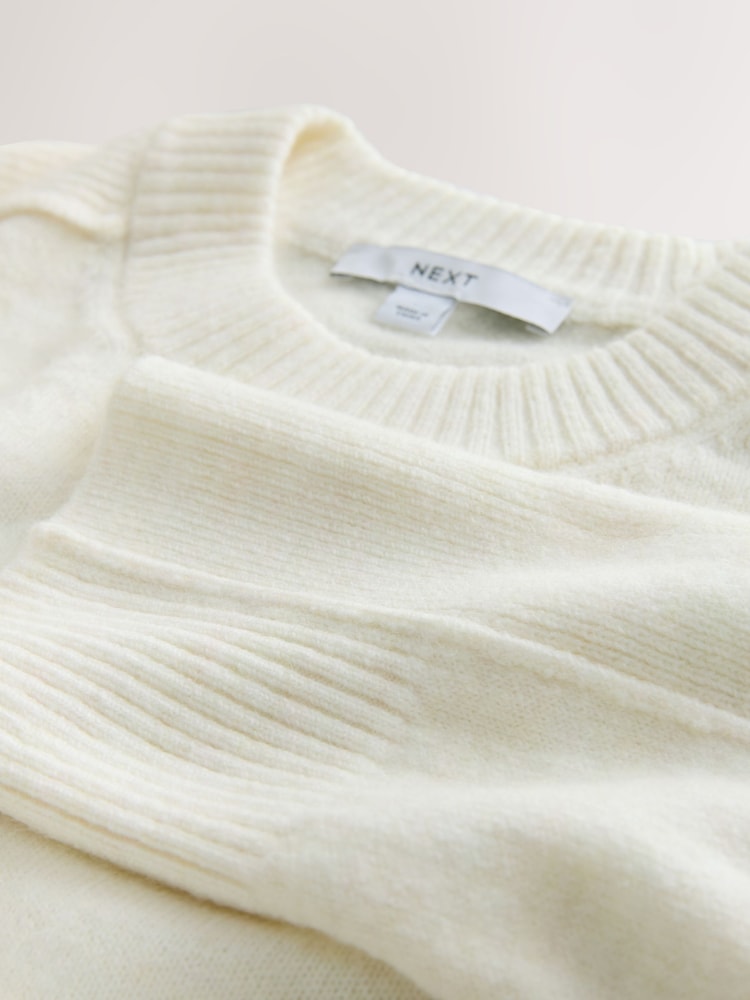 Ecru Crew Neck Knitted Jumper with Wool - Image 3 of 3 Ecru Crew Neck Knitted Jumper with Wool - Image 3 of 3