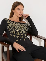 Star by Julien MacDonald Black Animal Print Embellished Studded Top - Image 1 of 5