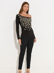 Star by Julien MacDonald Black Animal Print Embellished Studded Top - Image 3 of 5