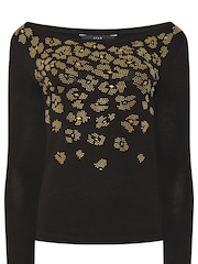 Star by Julien MacDonald Black Animal Print Embellished Studded Top - Image 5 of 5