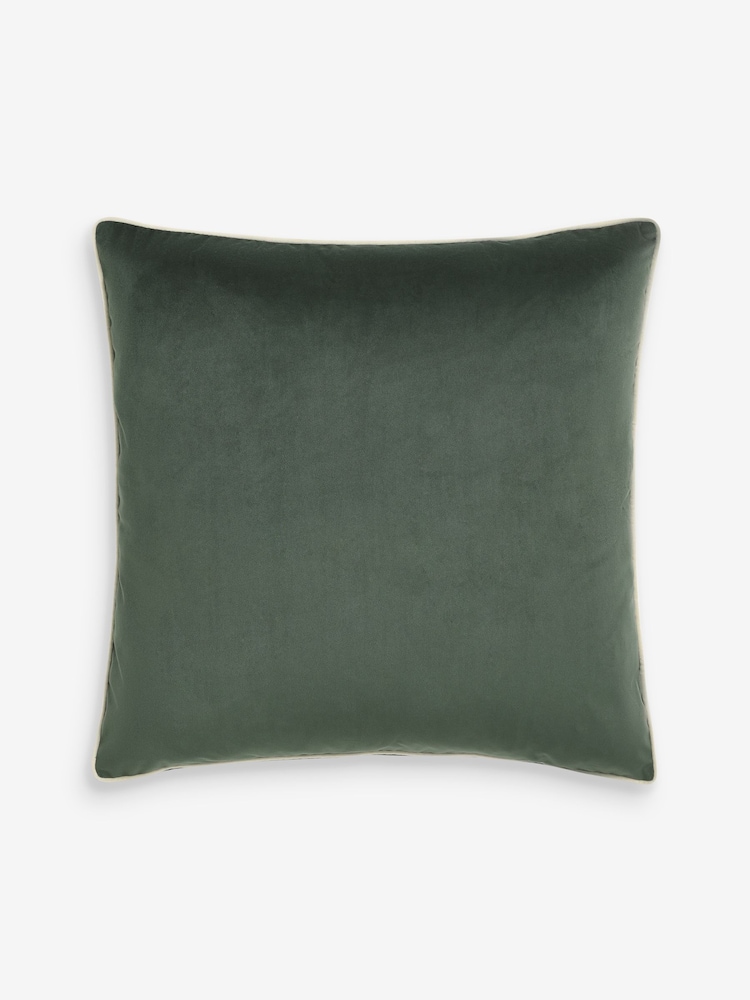 Dark Green Matte Velvet Contrast Pipe 59 x 59cm Cushion - Image 1 of 2