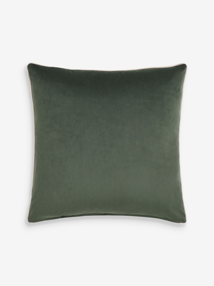 Dark Green Matte Velvet Contrast Pipe 59 x 59cm Cushion - Image 2 of 2