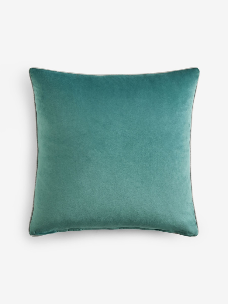 Light Teal Matte Velvet Contrast Pipe 59 x 59cm Cushion - Image 1 of 1