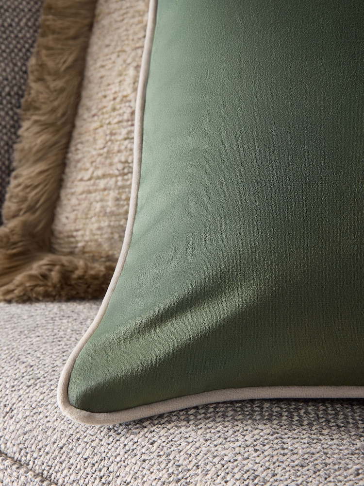 Dark Green Matte Velvet Contrast Pipe 40 x 59cm Cushion - Image 2 of 2
