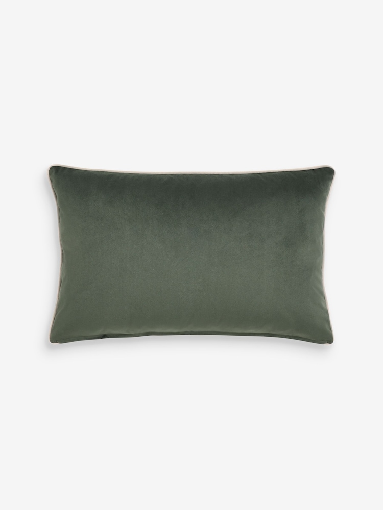 Dark Green Matte Velvet Contrast Pipe 40 x 59cm Cushion - Image 4 of 4