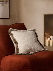 Natural Boucle Fleck Fringe 50 X 50cm Cushion - Image 1 of 4