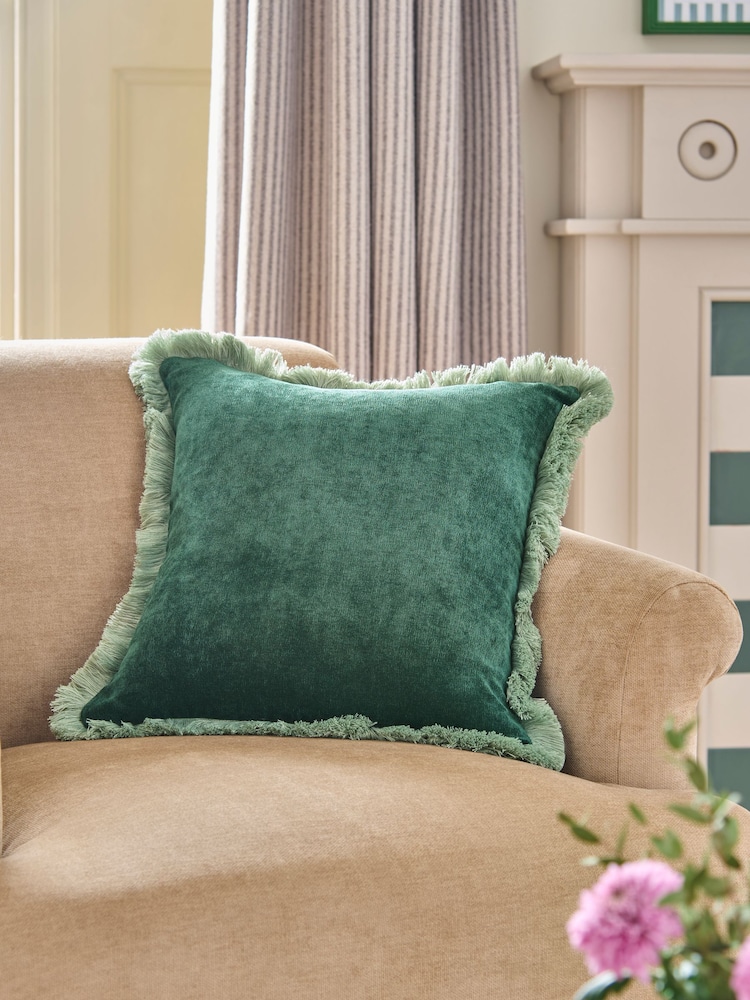 Weiches Velourskissen mit kontrastierenden Fransen - Bild 1 von 4