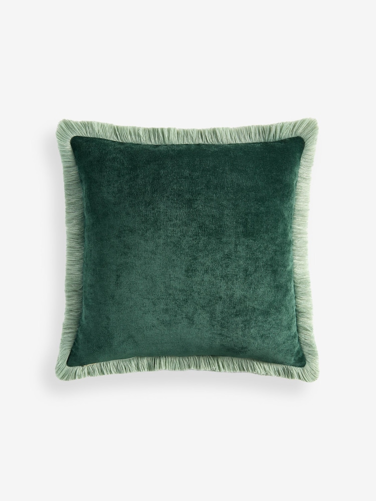 Weiches Velourskissen mit kontrastierenden Fransen - Bild 4 von 4