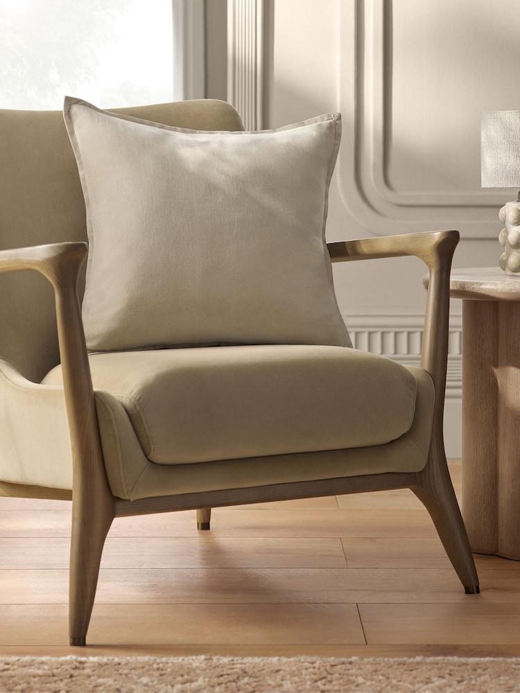 Ivory 50 x 50cm N. Premium Washed Cotton Velvet Cushion - Image 1 of 4