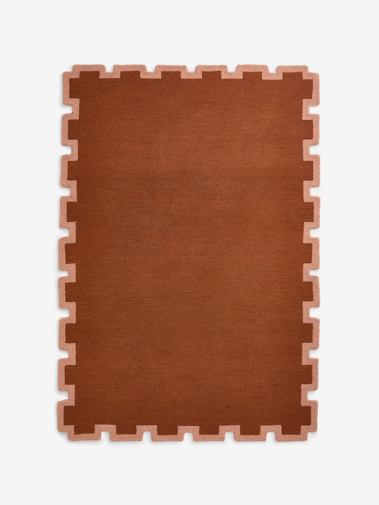 MADE.COM Rust Orange Brodie Border Wool Tufted Rug - Image 5 of 5 MADE.COM Rust Orange Brodie Border Wool Tufted Rug - Image 5 of 5