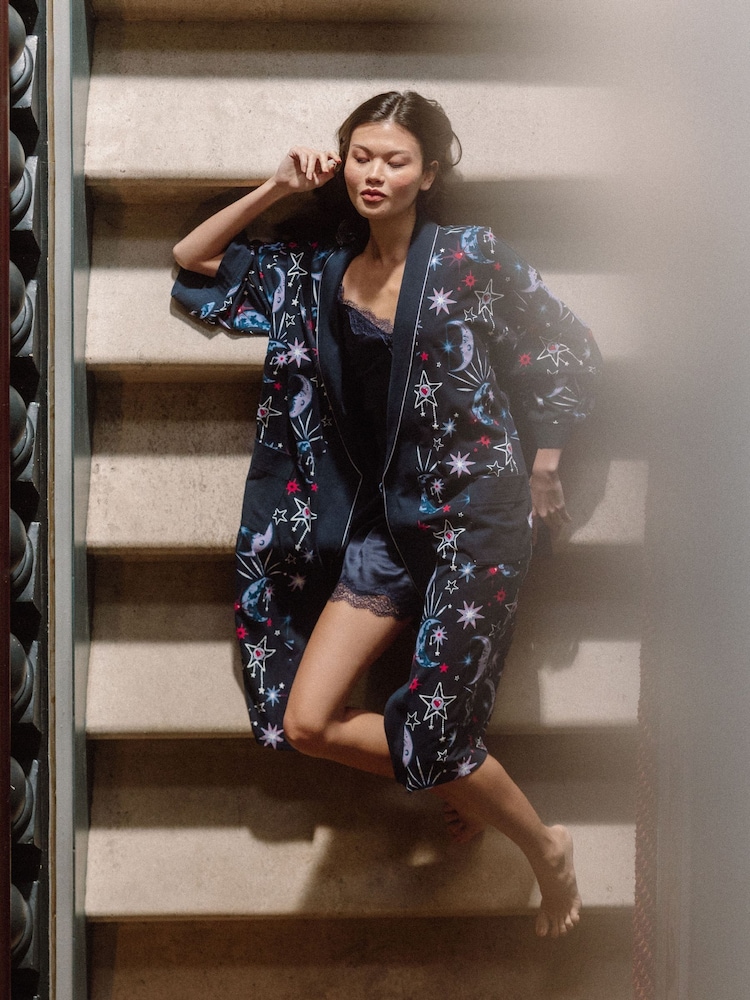 Chelsea Peers Blue Cotton Mystic Moon Print Kimono Dressing Gown - Image 1 of 5