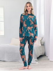 Chelsea Peers Green Tiger Print Long Pyjamas Set - Image 1 of 5