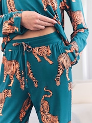 Chelsea Peers Green Tiger Print Long Pyjamas Set - Image 3 of 5