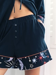 Chelsea Peers Blue Cotton Mystic Moon Print Tie-Front Short Pyjamas Set - Image 3 of 5