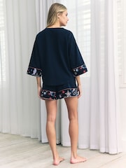 Chelsea Peers Blue Cotton Mystic Moon Print Tie-Front Short Pyjamas Set - Image 4 of 5