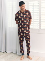 Chelsea Peers Blue Argyle Bear Print Long Pyjamas Set - Image 1 of 5