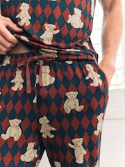 Chelsea Peers Blue Argyle Bear Print Long Pyjamas Set - Image 3 of 5