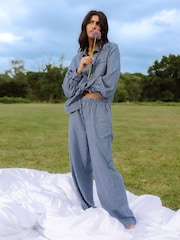 Chelsea Peers Blue Cotton Gingham Check Long Pyjamas & Scrunchie Set - Image 1 of 5