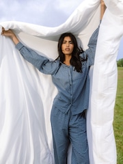 Chelsea Peers Blue Cotton Gingham Check Long Pyjamas & Scrunchie Set - Image 2 of 5