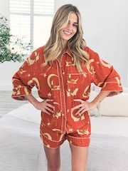Chelsea Peers Orange Cotton Cheesecloth Lunar Foxes Short Pyjamas Set - Image 2 of 5