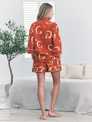Chelsea Peers Orange Cotton Cheesecloth Lunar Foxes Short Pyjamas Set - Image 4 of 5