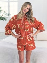 Chelsea Peers Orange Cotton Cheesecloth Lunar Foxes Short Pyjamas Set - Image 5 of 5