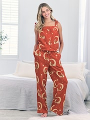 Chelsea Peers Orange Cotton Cheesecloth Lunar Foxes Cami Long Pyjamas Set - Image 1 of 5