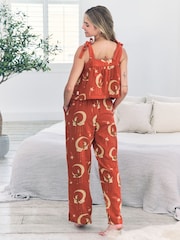 Chelsea Peers Orange Cotton Cheesecloth Lunar Foxes Cami Long Pyjamas Set - Image 2 of 5
