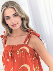 Chelsea Peers Orange Cotton Cheesecloth Lunar Foxes Cami Long Pyjamas Set - Image 4 of 5