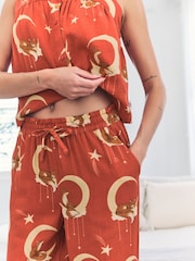 Chelsea Peers Orange Cotton Cheesecloth Lunar Foxes Cami Long Pyjamas Set - Image 5 of 5