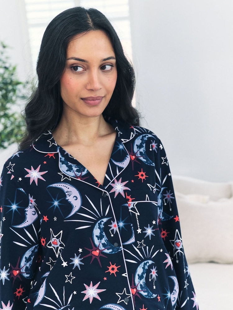 Chelsea Peers Blue Maternity Cotton Mystic Moon Print Nightshirt - Image 2 of 5