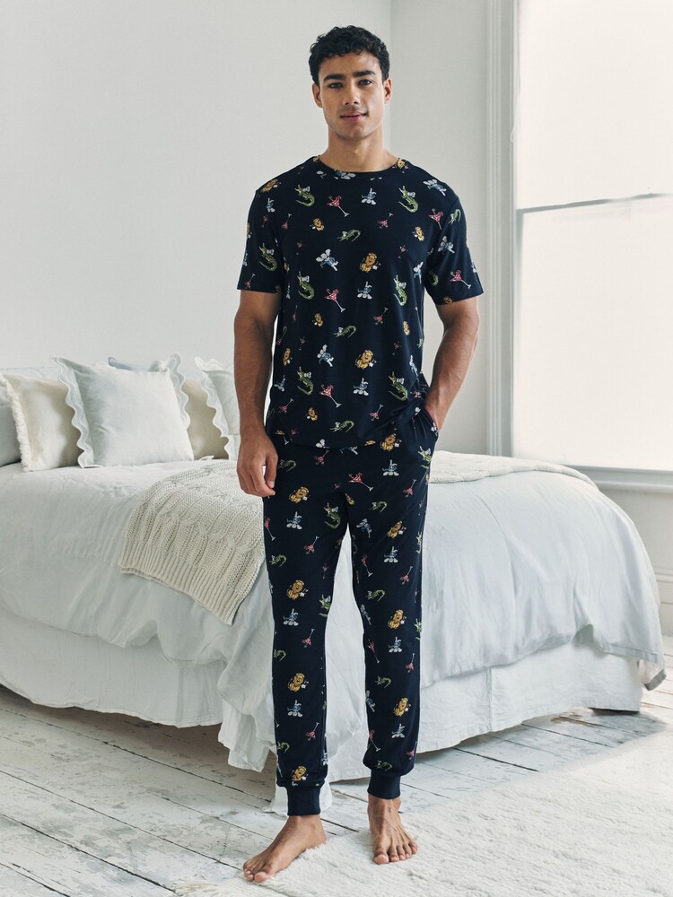 Chelsea Peers Blue Wild Dining Print Pyjamas Set - Image 1 of 6 Chelsea Peers Blue Wild Dining Print Pyjamas Set - Image 1 of 6