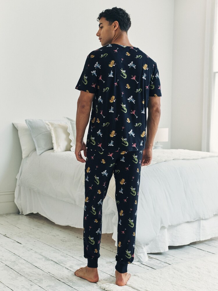 Chelsea Peers Blue Wild Dining Print Pyjamas Set - Image 2 of 6 Chelsea Peers Blue Wild Dining Print Pyjamas Set - Image 2 of 6