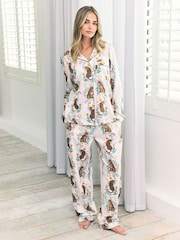 Chelsea Peers Cotton Floral Leopard Print Long Pyjamas Set - Imagen 1 de 5