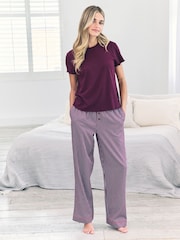 Chelsea Peers Purple Pointelle & Cotton Stripe Long Pyjamas Set - Image 3 of 5
