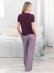 Chelsea Peers Purple Pointelle & Cotton Stripe Long Pyjamas Set - Image 4 of 5