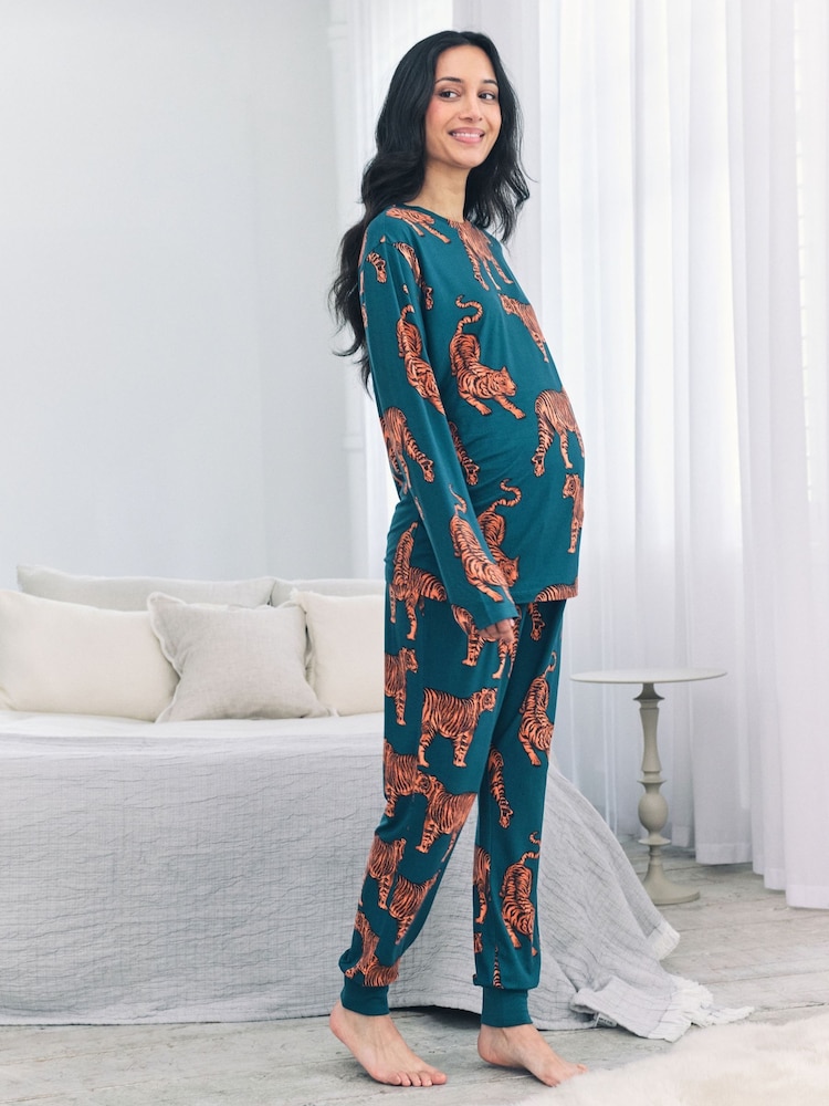 Chelsea Peers Maternity Tiger Print Long Pyjamas Set - Imagen 1 de 5