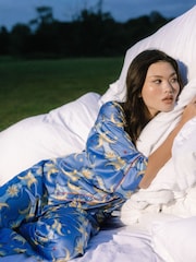 Chelsea Peers Blue Satin Tiled Moon Print Long Pyjamas Set - Image 3 of 5