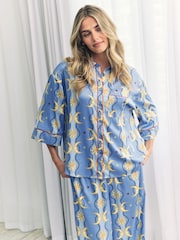 Chelsea Peers Blue Satin Tiled Moon Print Long Pyjamas Set - Image 5 of 5
