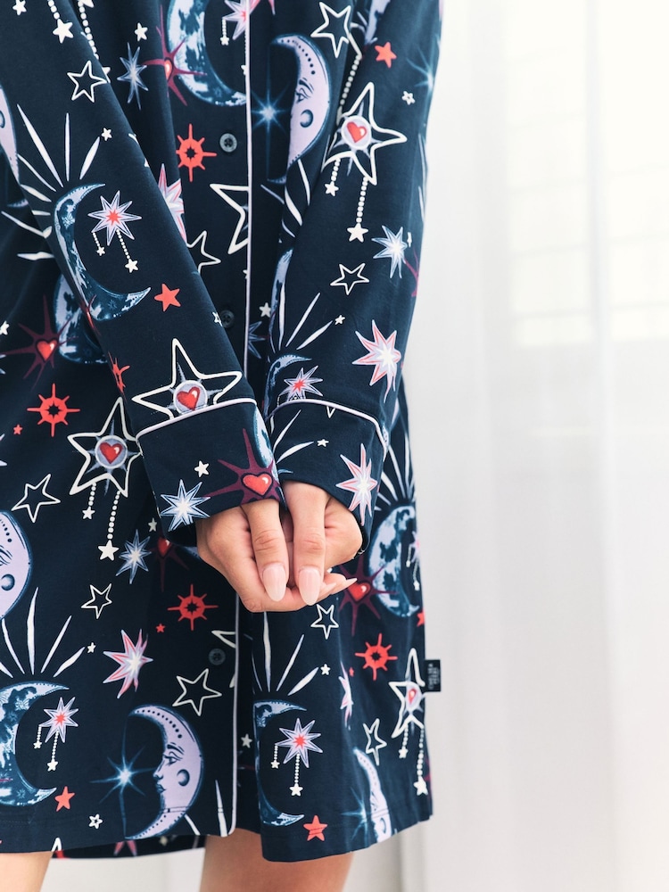 Chelsea Peers Blue Cotton Mystic Moon Print Nightshirt - Image 5 of 5