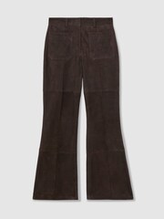 Reiss Chocolate Brown Priya Suede High-Rise Flared Trousers - Image 2 of 7