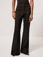 Reiss Chocolate Brown Priya Suede High-Rise Flared Trousers - Image 3 of 7