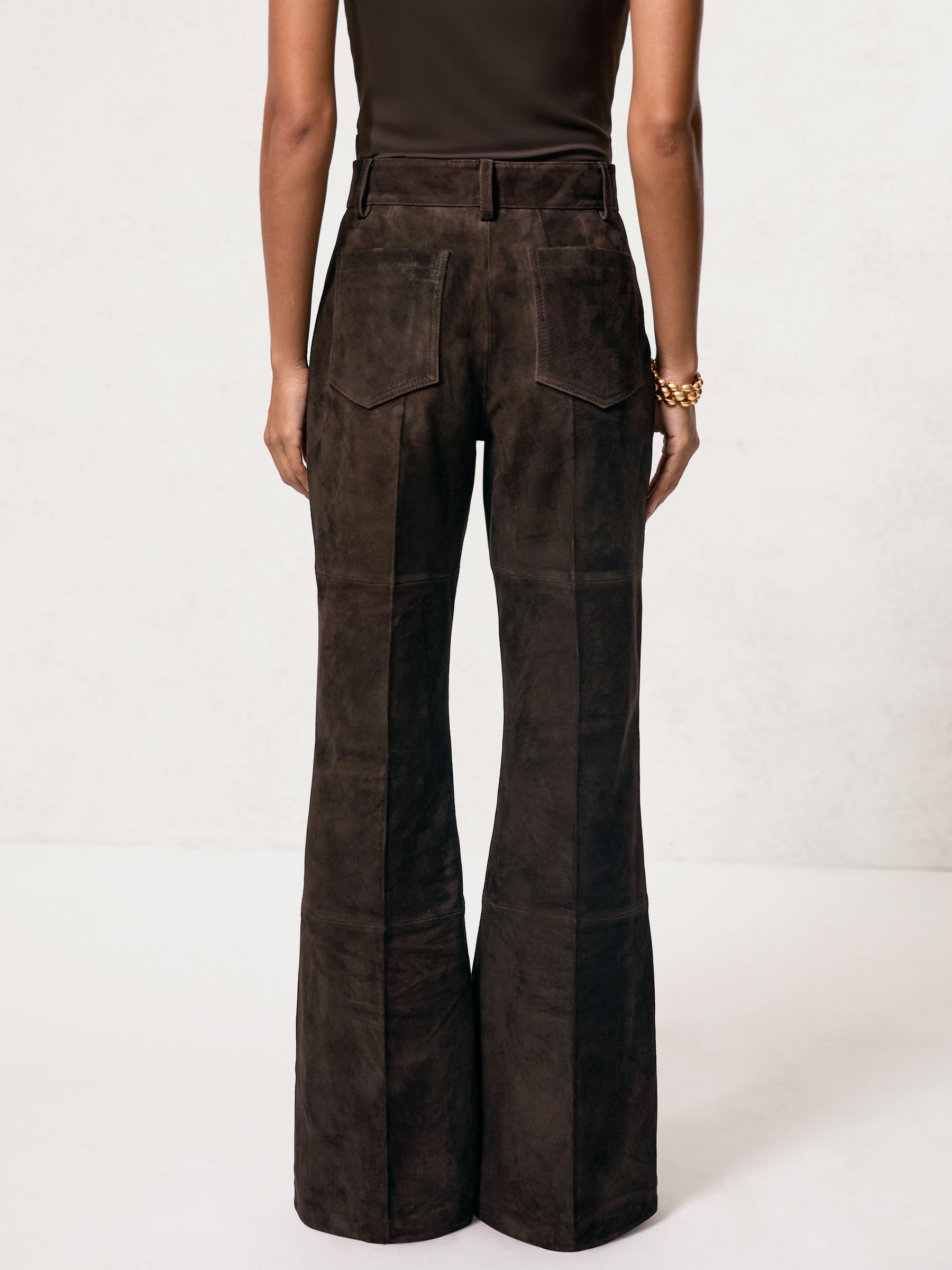 Buy Reiss Chocolate Brown Priya Suede Patch-Pocket Flared Trousers