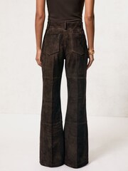 Reiss Chocolate Brown Priya Suede High-Rise Flared Trousers - Image 5 of 7