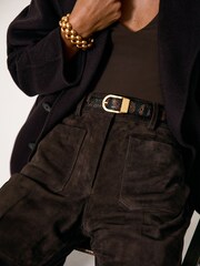 Reiss Chocolate Brown Priya Suede High-Rise Flared Trousers - Image 6 of 7