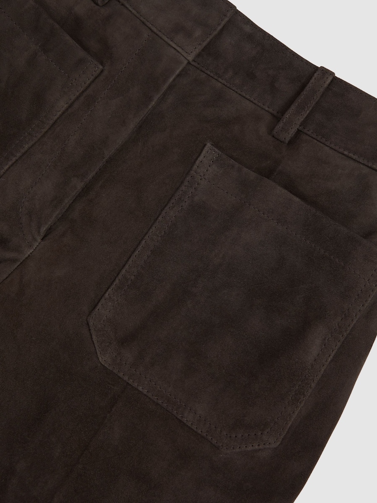 Reiss Chocolate Brown Priya Suede High-Rise Flared Trousers - Image 7 of 7
