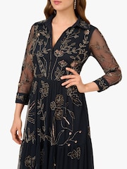 Adrianna Papell Blue Bead Mesh Long Dress - Image 4 of 6
